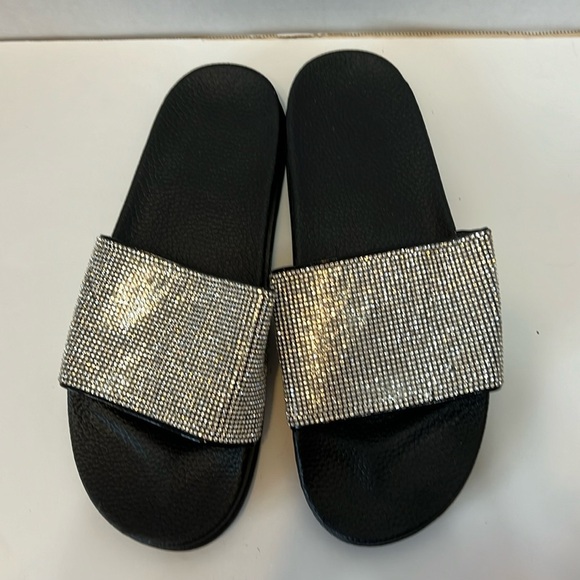 Shoes - Bling Slides.  Silver/Black. Size US 11. EU 42